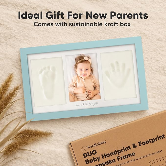 Baby Hand and Footprint Kit - Clay Handprint Keepsake Frame, Newborn Nursery Picture Frame, Personalized New Mom Gifts for Baby Shower & Registry (Sky Blue)