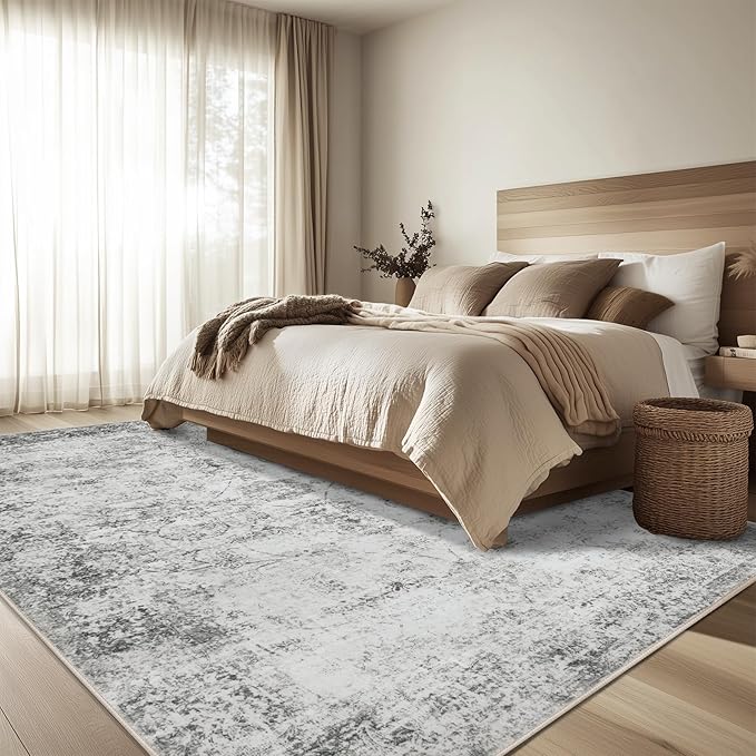 5x7 Area Rug Living Room Rugs - Washable Rug Large Modern Abstract Soft Thin Carpets Indoor Floor No Slip Vintage Carpet for Bedroom Under Dining Table Nursery Home Office Decor Gray