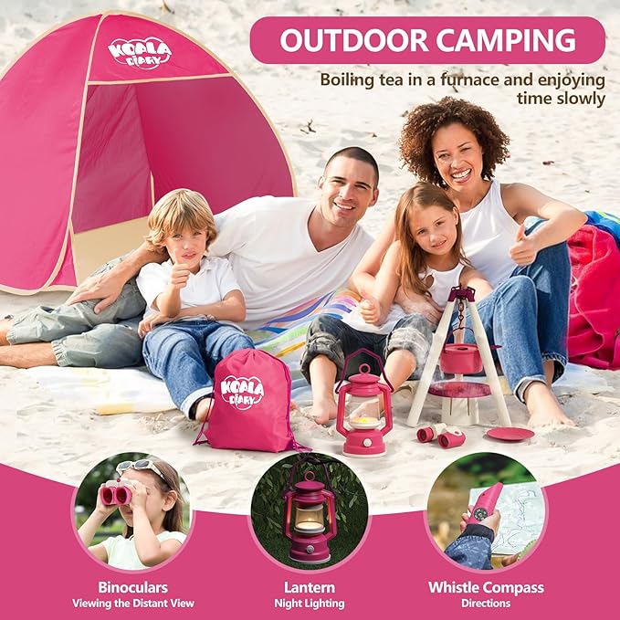 Kids Camping Set – an Outdoor Campfire Toy Set Featuring a Tent, Oil lamp, Stove, and More,Gift Idea for Girls Age 3+ Year Old Birthday Christmas