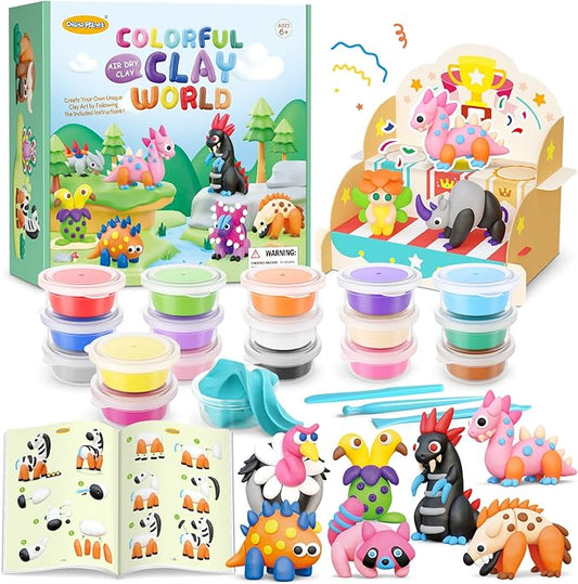 Drama Planet Air Dry Clay Kit for Kids - 18 Cans of Modeling Clay, 46-Page Guidebook with 26 Character Tutorials, Great Gift for Boys & Girls