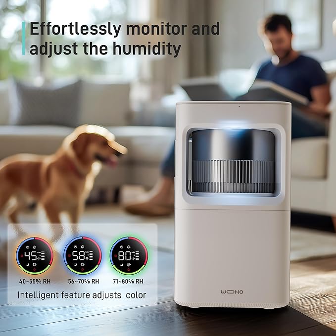 Evaporative Humidifier for Bedroom, 2.11Gal/8L Quiet Humidifiers Large Room with SleepyTime, Aroma Diffuser, 6 Speeds, Top Fill, No White Dust, Auto Off Humidifier for Baby Nursery Home Office