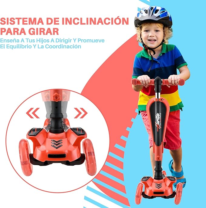Hurtle 3-Wheeled Scooter for Kids - Wheel LED Lights, Adjustable Lean-to-Steer Handlebar, and Foldable Seat - Sit or Stand Ride with Brake for Boys and Girls Ages 1-14 Years Old