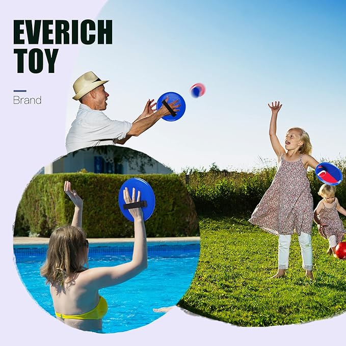 EVERICH Upgraded Toss and Catch Ball Game Set - Indoor and Outdoor Games for Kids 3-12, Beach Sand Pool Water Toy Includes 4 Paddles 4 Sticky Balls, Easter Basket Stuffers Boys Girls Birthday Gifts
