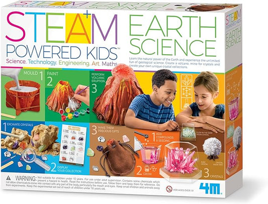 4M - STEAM Earth Science - Educational Science Kits for Kids Ages 5+ with 5 Experiments: Volcano Eruption, Excavate Crystals, Crystal Growing, & More - Hands-On Geology STEM Learning Science for Kids