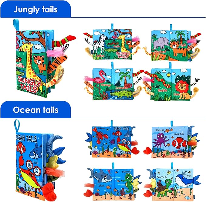 Baby Cloth Books 2PCS High Contrast Sensory Crinkle Book for Babies Tummy Time Early Learning Infant Toys for 0-18 Months