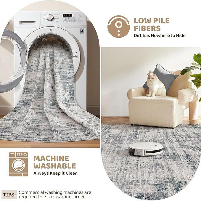 Area Rug for Living Room: 12x15 Washable Neutral Abstract Modern Soft Rugs Non Slip Indoor Floor Stain Resistant Large Carpet for Bedroom Dining Room Office Nursery - Gray