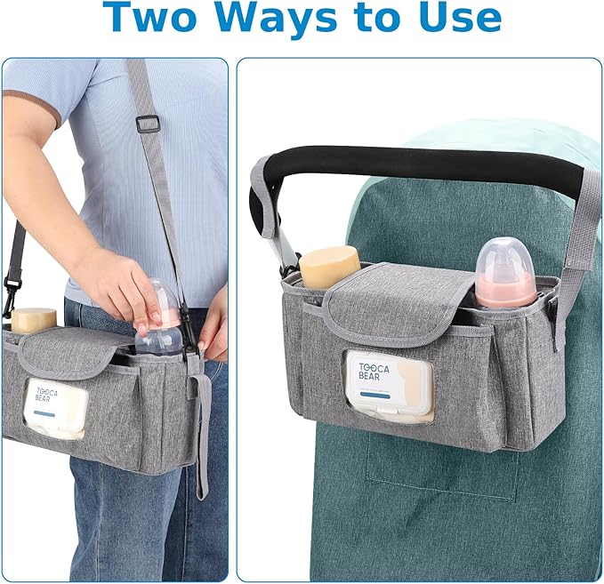 Accmor Universal Stroller Organizer with Insulated Cup Holder and Shoulder Strap, Stroller Bag Caddy Organizer Stroller Accessories for Uppababy, Baby Jogger, Nuna, Doona, Britax Strollers