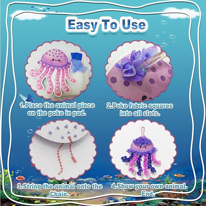 JRD&BS WINL Magical Ocean Animal Poke Art - Dolphin, Jellyfish, Seahorse, Turtle, Octopus | No-Mess Craft Kit for Kids 4-9 | Marine Biology Learning Toy | Creative Gift for Preschoolers