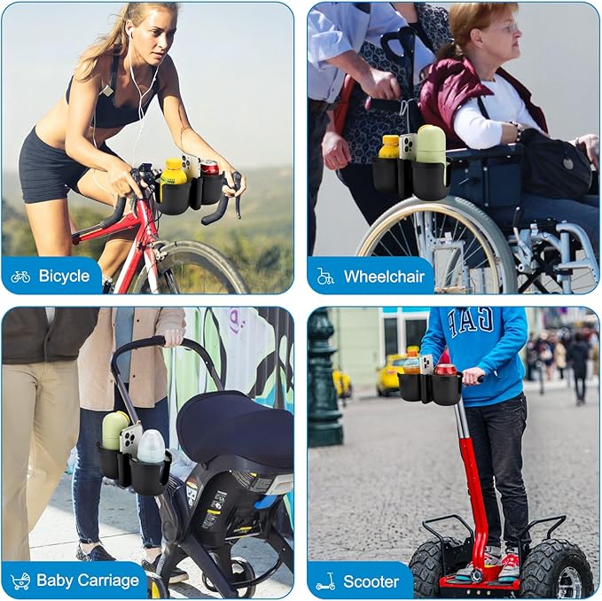 Accmor Stroller Cup Holder with Phone Holder, Universal Cup Holder for Uppababy Nuna Doona Strollers, 2-in-1 Bottle Phone Holder for Bike, Wheelchair, Walker, Scooter