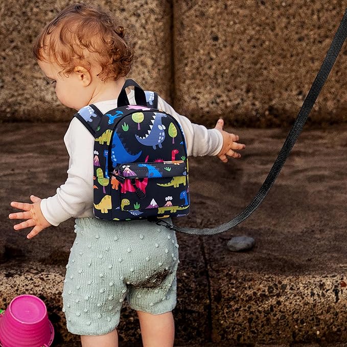 Accmor Toddler Leash Baby Dinosaur Backpack Harness with Anti Lost Wrist Link, Cute Mini Child Daycare Bag with Tether Hold Kids Close While Outdoor Walking for Baby Boys Girls