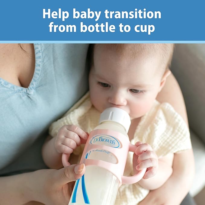 Dr. Brown's Narrow Baby Bottle Handles, 100% Silicone, Easy Grip Removable Handles for Bottle to Sippy Cup Transition, Blue/Gray/Green, 3-Pack, 4m+