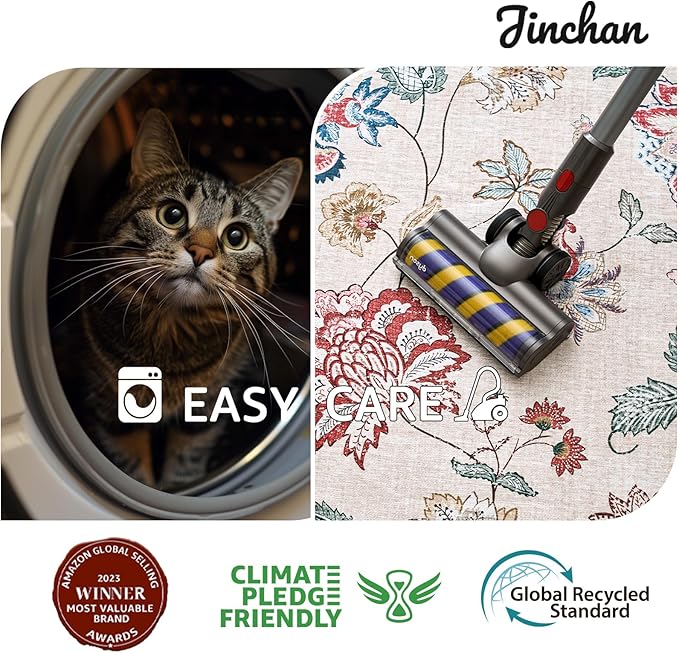 jinchan 4ft Floral Round Rug for Entryway Washable Kitchen Rug Vintage Romance Design Non Slip Indoor Doormat Lightweight Low-Profile Throw Carpet for Living Room Dining Room Bedroom, Red/Beige