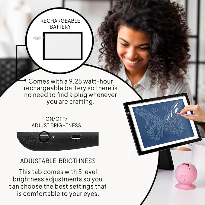iVyne Rechargeable A4 Light Pad for Tracing & Weeding - LED Light Board for Weeding Vinyl - for Cricut Vinyl Weeding Tools - Ultra-Thin & Portable - Perfect for Artists & Crafters - Black