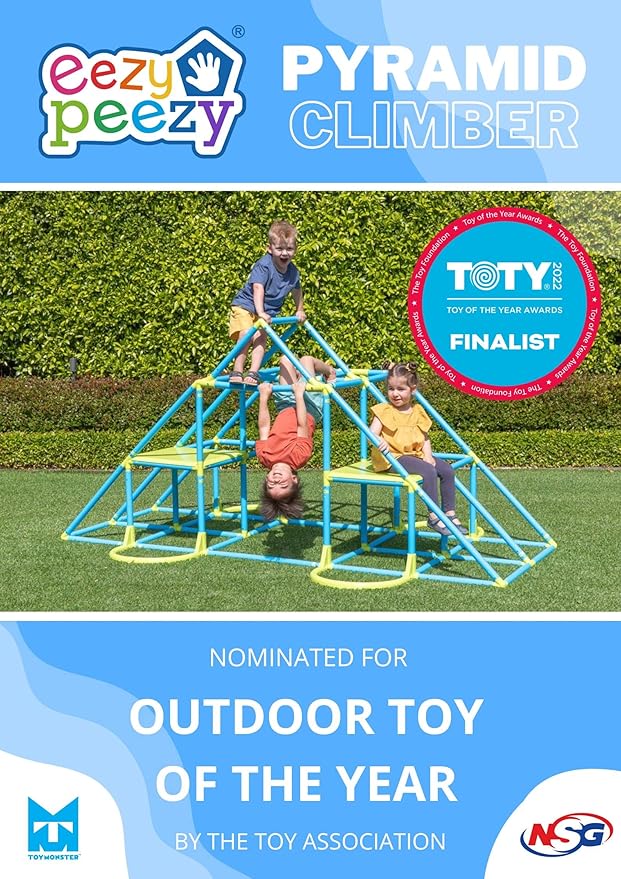 Eezy Peezy Mega Pyramid Monkey Bars Climbing Tower Active Outdoor Fun for Kids Ages 3 to 8 Years Old, Blue/Green