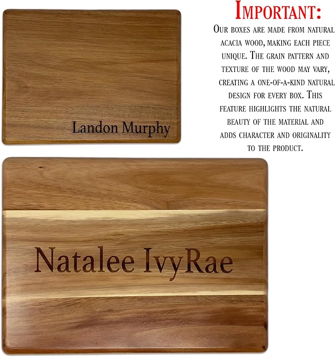 Flower Keepsake Boxes for Women - Engraved Flying Butterflies Box Name, Personalized Gifts for Teen Girls or Daughter, Floral Gift Box Acacia, Custom Wood Box Memento Storage, 11.5x8.5x5.5 in