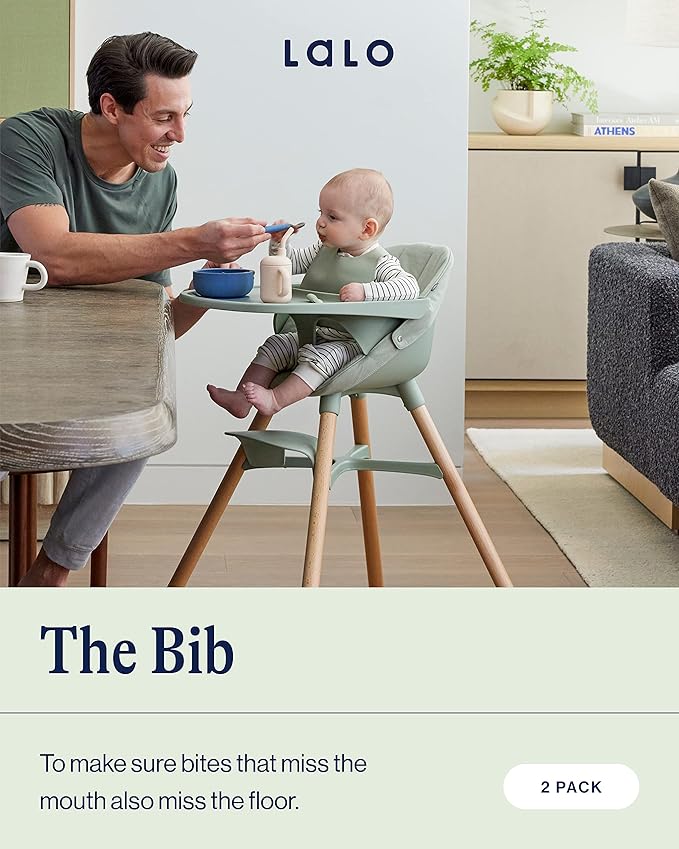 Lalo The Bib - Waterproof, Non-Toxic Silicone Baby Bib with Adjustable Neck Band & Silicone Food Pouch Catcher, Set of 2