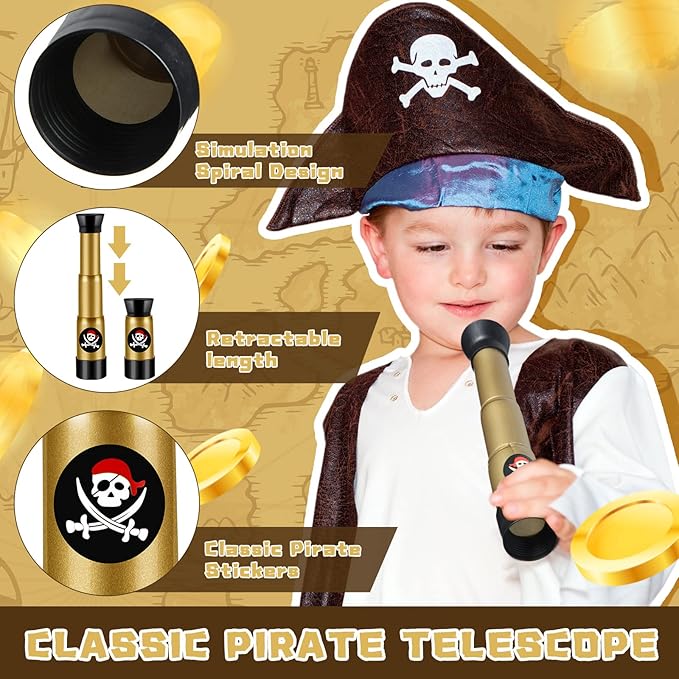 Deekin 36 Pcs Pirate Telescope for Kids Pirate Party Favors Accessories Telescope Toys Spyglass Mini Treasure Hunt for Boat Halloween Birthday Party Supplies