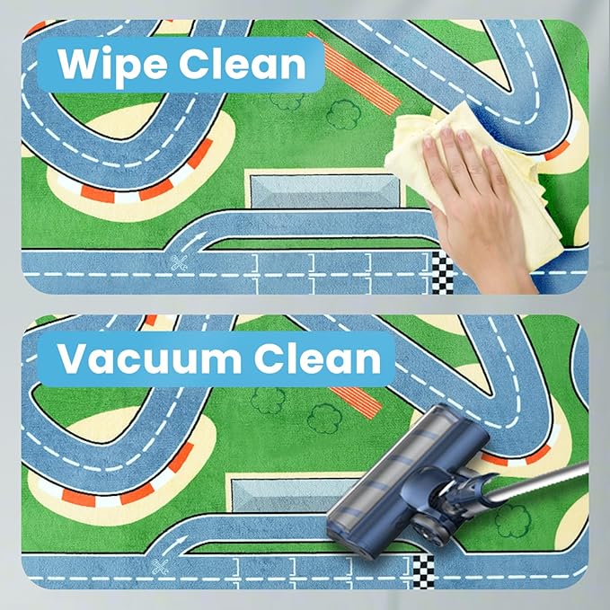 Kids Play Rug with Roads, 79"×118" Large Floor Mat Toy Cars Race Track for Classroom 1.3" Thickened Elasti-Foam Activity Education Baby Play Mat with Anti-Slip Backing