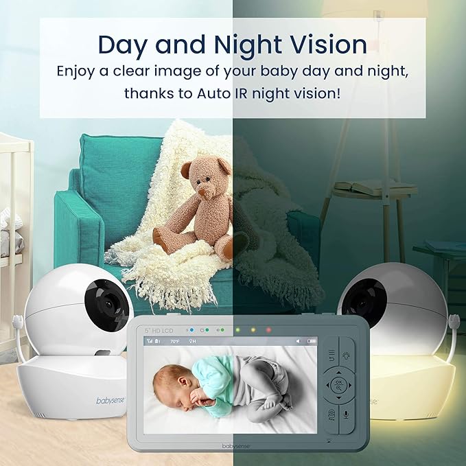 Babysense True Sleep HD Video Baby Monitor with Camera and Audio & Baby Sleep Breathing Movement Monitor, No Wifi, Non Wearable Non Contact Monitoring with 2 Under-Mattress Sensors, Full Crib Coverage