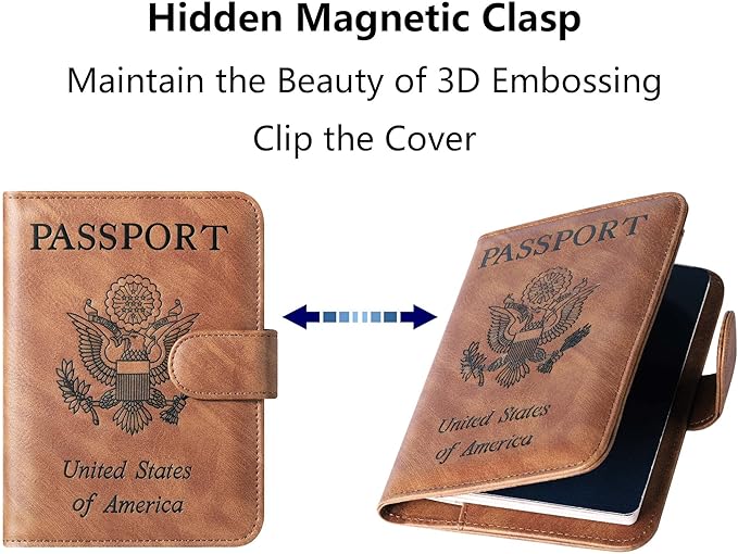 Airtag Passport Holder Cover Wallet Travel Essentials Leather Rfid Blocking Case Vacation Luggage Must Haves Travel Accessories for Men Women (117#Brown)