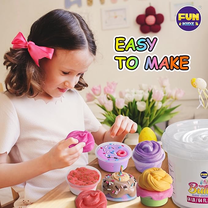 4 LB Milky Butter Slime Bucket Gift for Girls, FunKidz 64 FL OZ Huge Soft White Premade Scented Slime Kit Toy with 29 Variety Add-Ins Perfect Birthday Present for Kids Age 6+