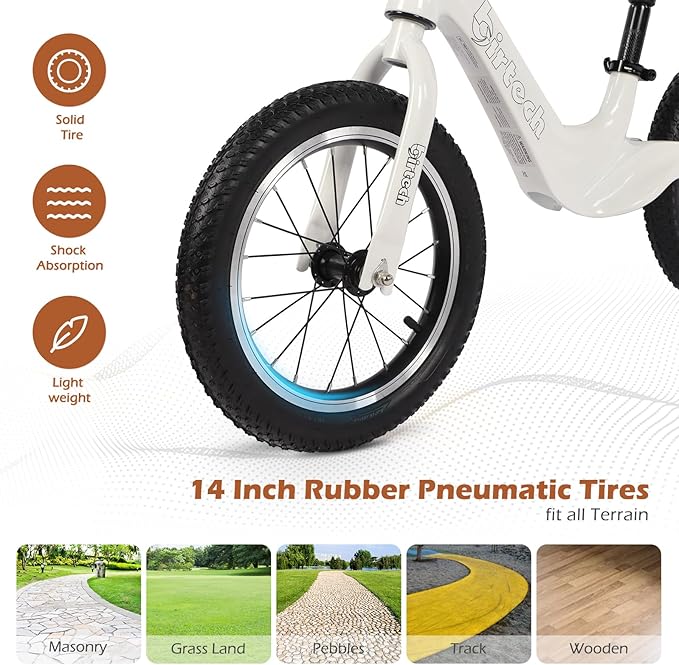 14" Kids Balance Bike for 3,4,5,6 Year Old Boys and Girls, Air Tires with Magnesium Alloy Frame, Lightweight No Pedal Toddler Training Bicycle