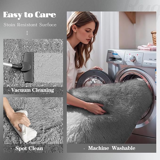 5x7 Area Rug for Living Room: Fluffy Shag Soft Washable Rugs Fuzzy Plush Indoor Carpet for Bedroom Nursery Playroom Dorm Kids Girls Boys Room (Grey, 5'x7')