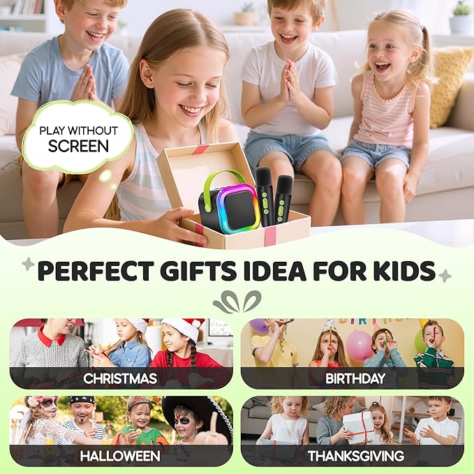 IROO Mini Karaoke Machine for Kids, 2025 TOP Toys Birthday Gifts Ideas for Girls Ages 4, 5, 6, 7, 8, 9, 10, 12+ Years Old, Portable MP3 Player with 2 Wireless Mics for Party