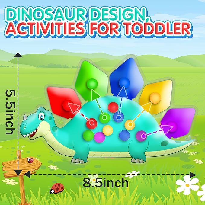 4PC Dinosaur Color Sorting Sensory Toys, Montessori Toys for Toddler Fine Motor Skill Game Learning Activities Quiet Calm Down Fidgets for Classroom Stocking Stuffers for 3 4 5 Year Old Kid Travel Toy