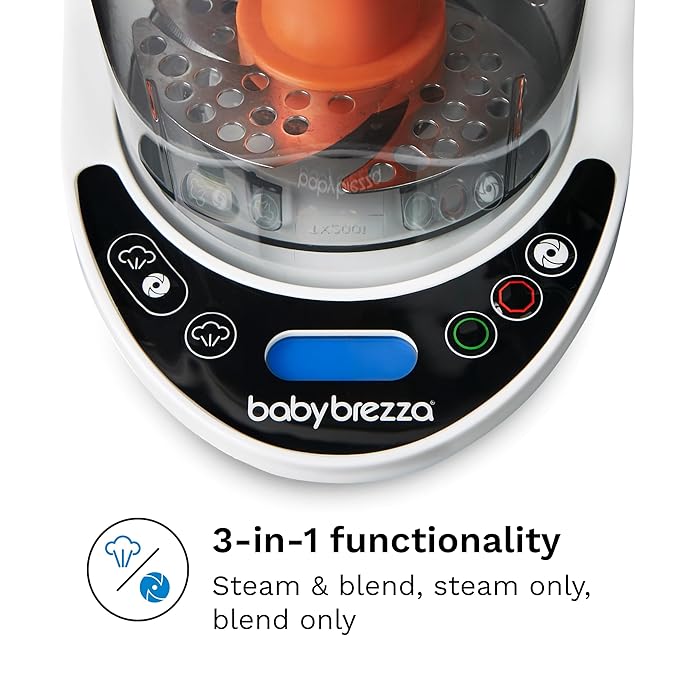 Baby Brezza One Step Baby Food Maker Deluxe – Auto shut Off, Dishwasher Safe Cooker and Blender to Steam + Puree Organic Food for Infants + Toddlers - Set of 3 Pouches + 3 Funnels