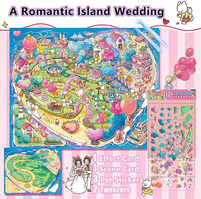 DIY 3D Sticker Scene，Romantic Island Wedding Jumbo-Large, Reusable Sticker, Cute Sets for Free Combination, Waterproof for Anywhere, Crafts Party Favors Birthday GIF