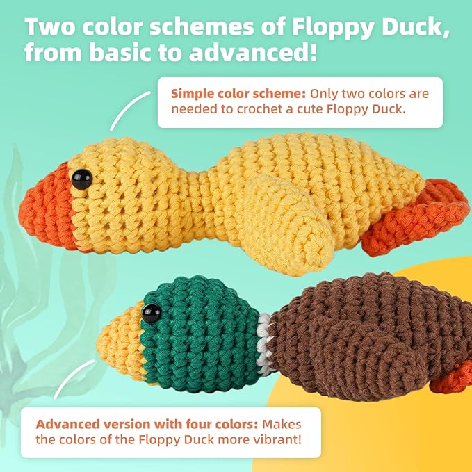 Crochet Kit for Beginners, Learn to Crochet, Include Easy Knitting Soft Yarn, Step-by-Step Video Tutorial, Hook, Holiday Birthday Gift for Adults and Kids(2 Pack Ducks)