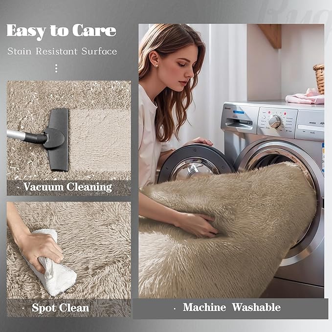 8x10 Area Rug for Living Room: Fluffy Shag Soft Washable Rugs Large Fuzzy Plush Indoor Carpet for Bedroom Nursery Playroom Kids Girls Boys Room (Camel, 8'x10')