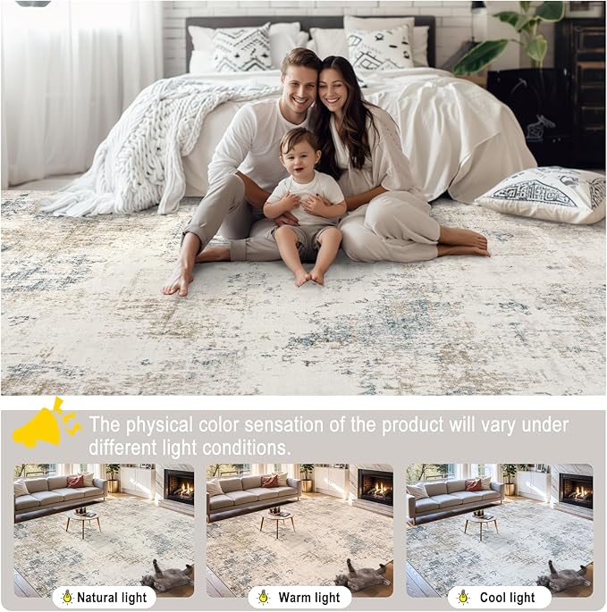 8x10 Area Rugs for Living Room - Washable Rug Modern Abstract Soft Large Neutral Non-Slip Carpet Indoor Floor Stain Resistant Thin Carpets for Bedroom Dining Room Farmhouse Nursery Home Office Multi