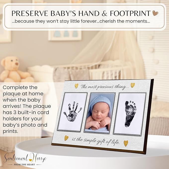Inkless Hand and Footprint Kit, Baby Keepsake Plaque & Baby Shower Gifts - Ideal as Mom To Be Gift, Nursery Picture Frames, Clean Touch Hand and Footprint Kit (Style 2 - Design 6)