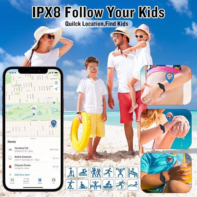 2 Pack Waterproof Bracelet for AirTag Kids, Hidden Silicone Wristband for AirTag, GPS Tracker Case for Air Tag Holder Strap for Child Toddler, Secure Anti-Loss Protection(Purple Black)