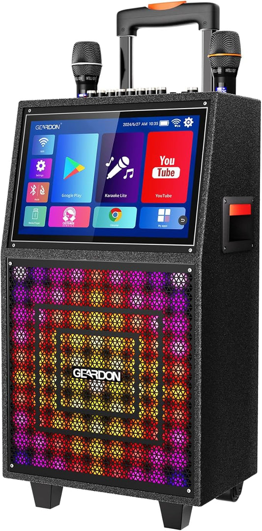 Karaoke Machine with Lyrics Display Screen for Adults, Built-in 15 Inches Tablet, Bluetooth Speaker with 2 Wireless Mics, 1000W Peak Power, DJ Lights, Portable Karaoke System for Any Occasion