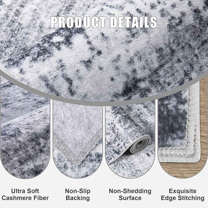 5x7 Area Rug Living Room Rug: Washable Modern Abstract Soft Thin Rug Indoor Floor No Slip Stain Resistant Carpet for Bedroom Dining Room Farmhouse Nursery Home Office - Grey