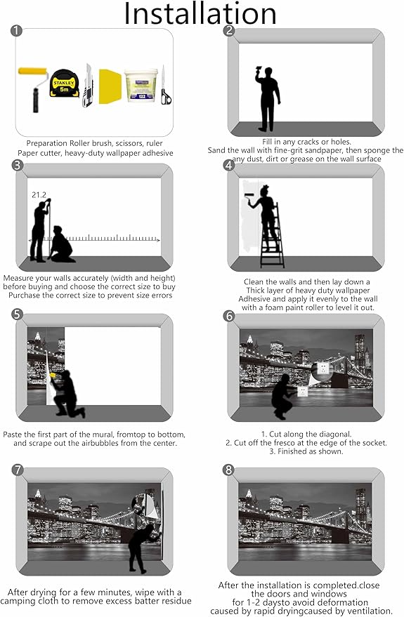 Grey City Wallpaper Brooklyn Bridge Nightscape Wall Mural for Living Room Bedroom Dining Room Office(Not Self-Adhesive)