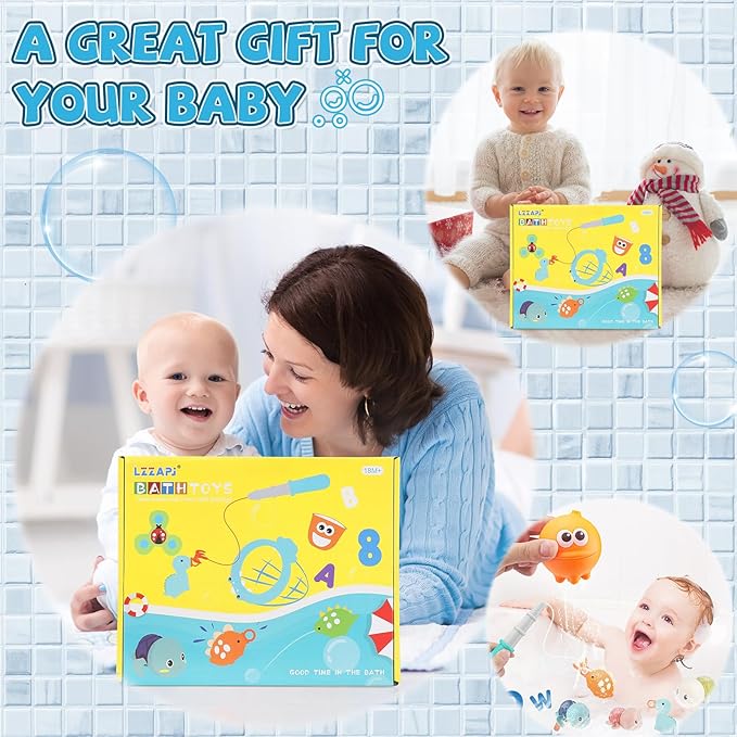 Baby Bath Toys for Toddlers 1-3, Kid Bathtub Toy with 36 Foam Bath Letter & Number, Fishing Games with Fish Net, Water Pool Toy with Storage Bag, Shower Toy Gift for Boy Girl Infant 1 2 3 4 5 6