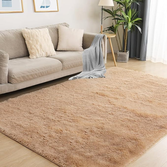 Area Rug 4x5.8, Ultra Soft Rugs for Living Room, Plush Carpet Rugs for Bedroom, Non-Slip Indoor Rug for Nursery, Study Room, Playroom, Home Decor, Camel