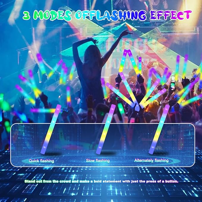 48-Count Foam Glow Sticks Party Pack - 4 Colors, Steady Bright Light Up Sticks for Weddings, Birthdays, Christmas, Halloween | Foam Glow Sticks Bulk Reusable, 6-Hr Glow, Eco-Friendly Foam