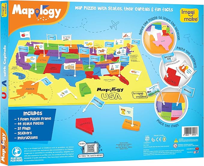 Imagimake Mapology USA Map with Capitals | Learning States and Capitals | US Geography Toys for Ages 8-13 | Jigsaw Puzzles for Kids Ages 8-10 | Educational Back to School Gifts for Kids Age 5-7 & 9-12