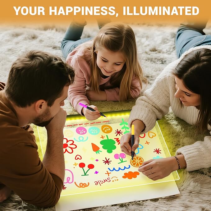 Doodle Glow, LED Note Board with Colors, 14.1"x10.9" Wooshneesham Acrylic Dry Erase Board, 16M-Color LED Light-Up Memo w/Music Sync, APP & Remote, Stand & 7 Markers, Battery Case, Neon Glow (Black)