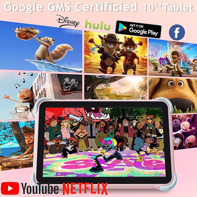 Kids Tablet 10 inch, Android Toddler Tablet for Kids with Case, Dual Cameras, Parental Control,Pre-intalled Apps, 32GB (512TB TF Card Expandable),Great Tablets for Toddlers and Children (Pink)
