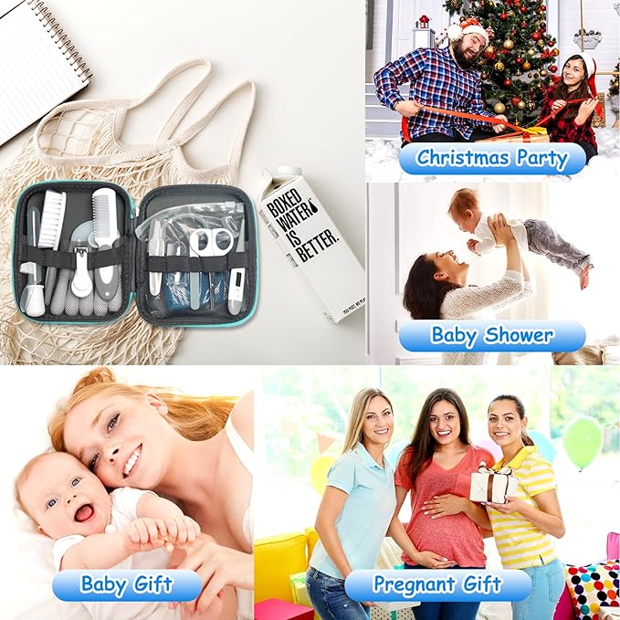 Baby Healthcare and Grooming Kit, 21 in 1 Portable Baby Essentials Kit with Gas Relief Hair Brush Comb Nasal Aspirator for Newborn Boys Girls (Grey White)