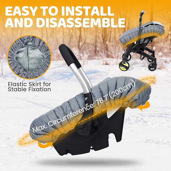 Orzbow Winter Car Seat Cover - Baby Car Seat Cocoon Cover for Boys & Girls, Warm Carseat Canopy Cover to Protect Baby from Wind, Rain & Snow, Waterproof, Universal Fit for Infant Car Seat, Grey