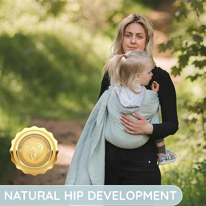 Baby Sling Carrier – Breathable 100% Cotton Wrap for Infant Support, Ring Sling Baby Carrier – Adjustable Muslin Fabric, Light Green Baby Carrier Newborn to Toddler – Soft Chest Hold for Travel