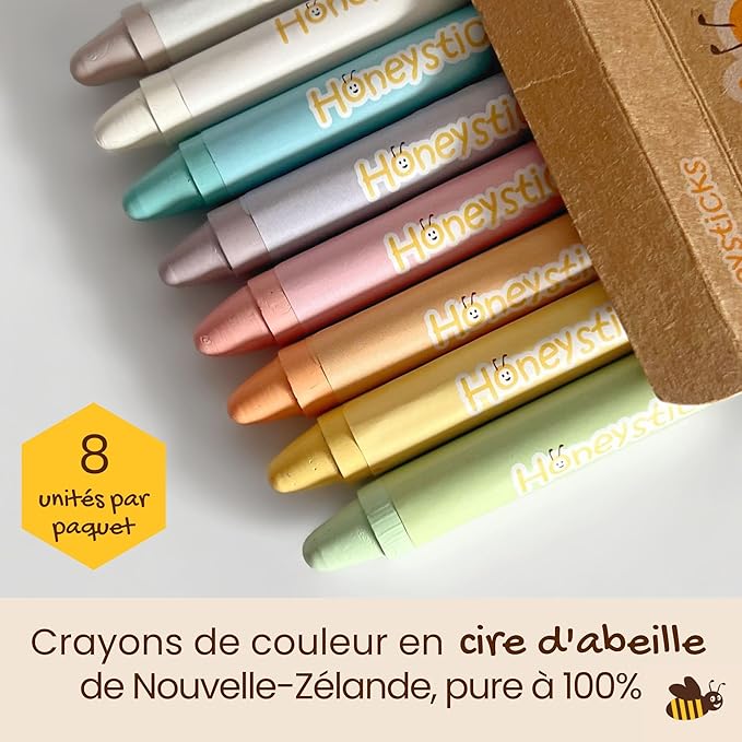 Honeysticks Jumbo Crayons (8 Pack) - Pastel Colored Non Toxic Crayons - 100% Pure Beeswax and Food Grade Colors - Large, Easy to Hold and Use - Preschool Art Supplies for Toddlers/Kids 3-5, 4-8