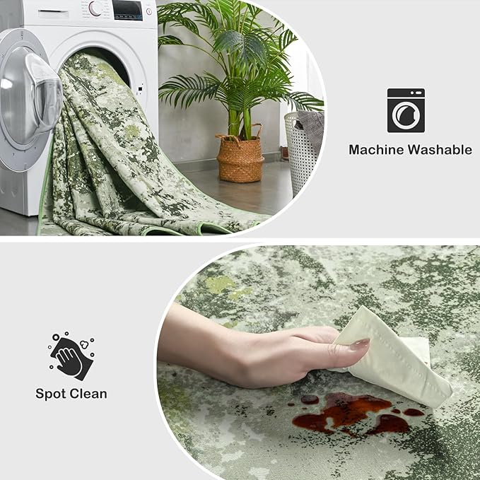 Kelarea 4x6 Rug for Living Room, Green Washable Non-Slip Rugs, Low Pile Soft Modern Abstract Carpet for Bedroom, Kitchen, Dining Room, Classroom, Dorm, Nursery, Home Office